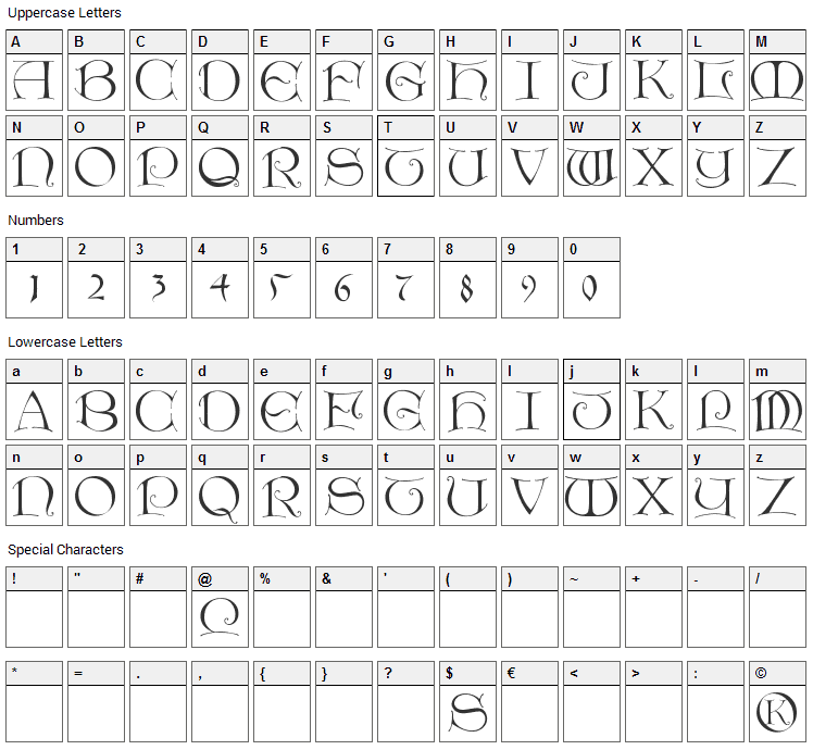 Light Unciale Font Character Map