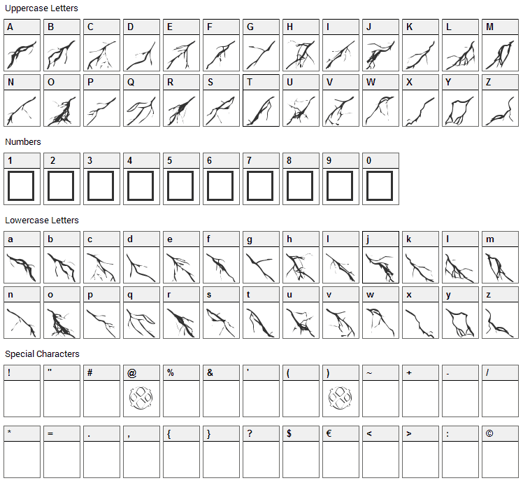 Lightning Bolts Font Character Map