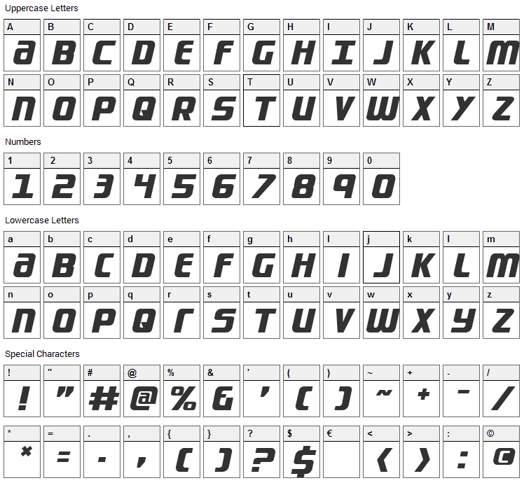 Lightsider Font Character Map