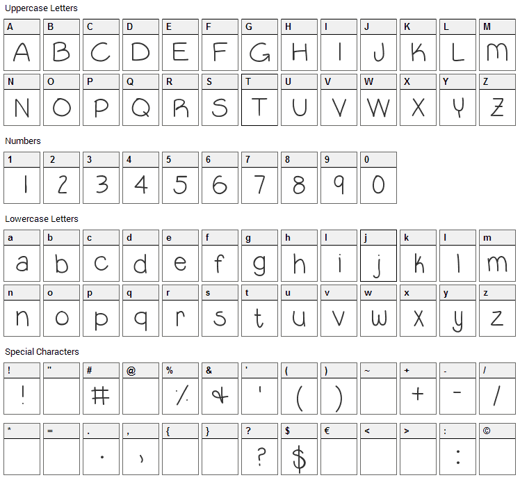 Lil Guy Font Character Map