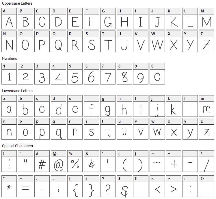 Lilian Font Character Map