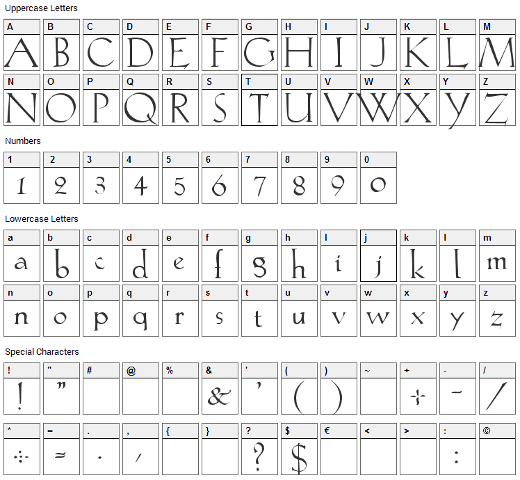 Lilith Font Character Map