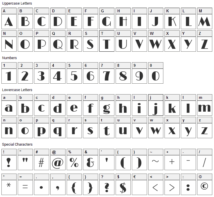 Limelight Font Character Map