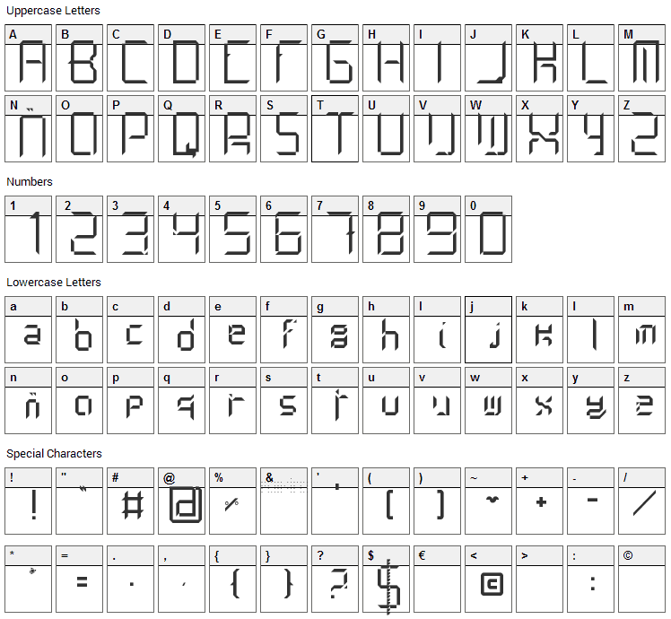 Limh Font Character Map