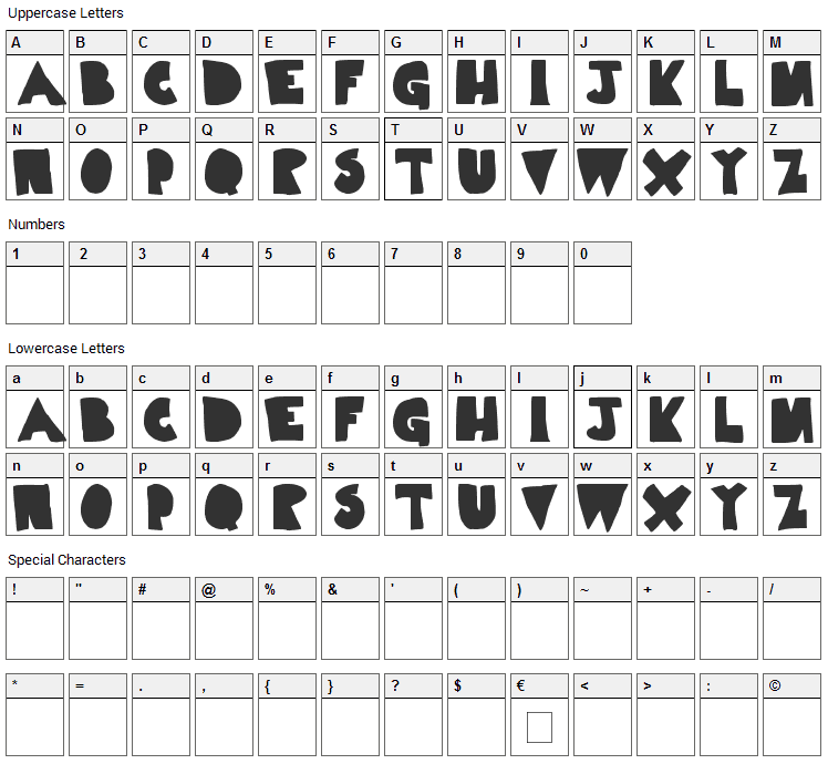 Limp Noodle Font Character Map