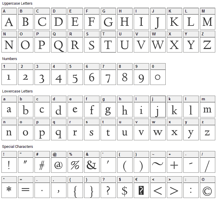 Linden Hill Font Character Map