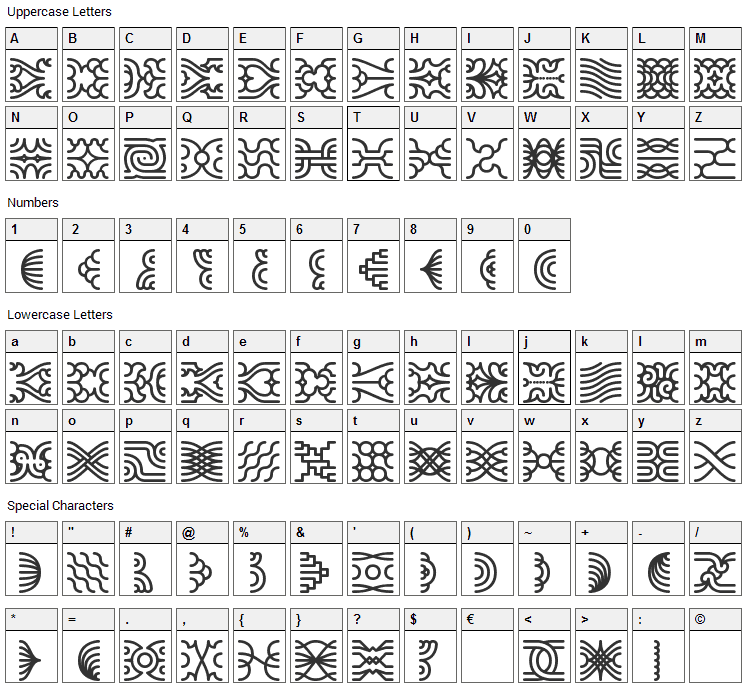 Line Dings Font Character Map