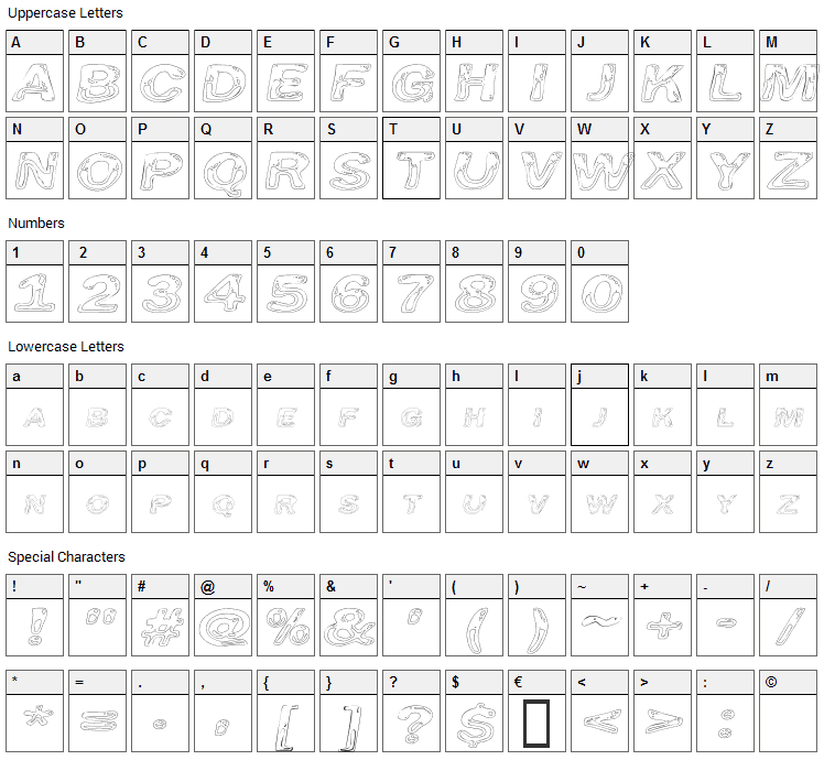 Line Etch Font Character Map