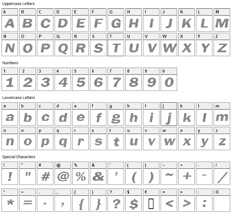 Linear Beam Font Character Map