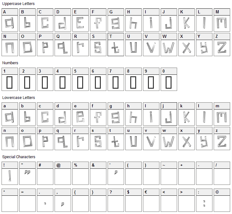 Linear Font Character Map