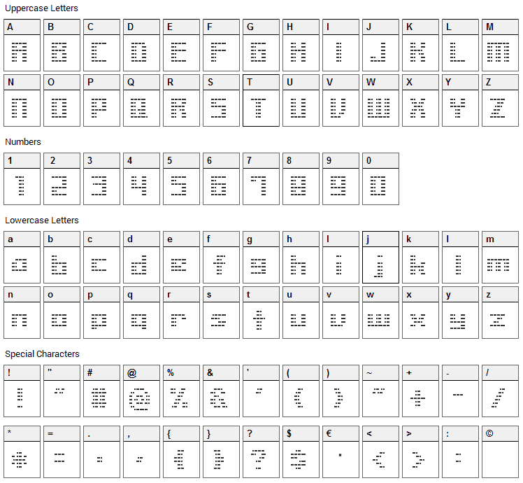 Liner BMP14 Font Character Map