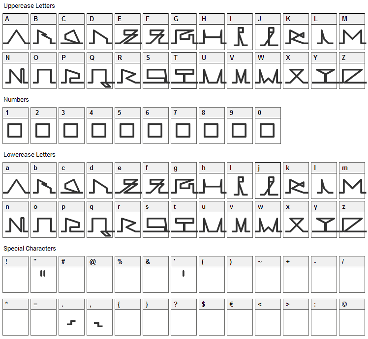 Lines of Life Font Character Map