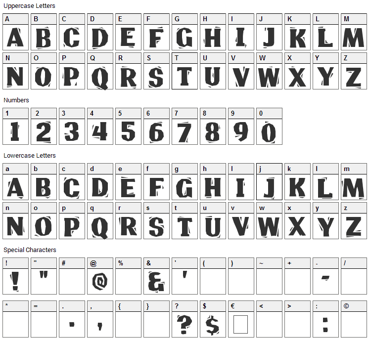 Lino Chisel Font Character Map