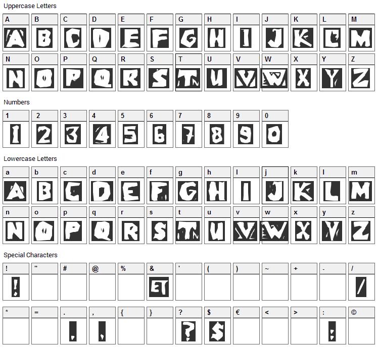 LinoLeumInvers Font Character Map