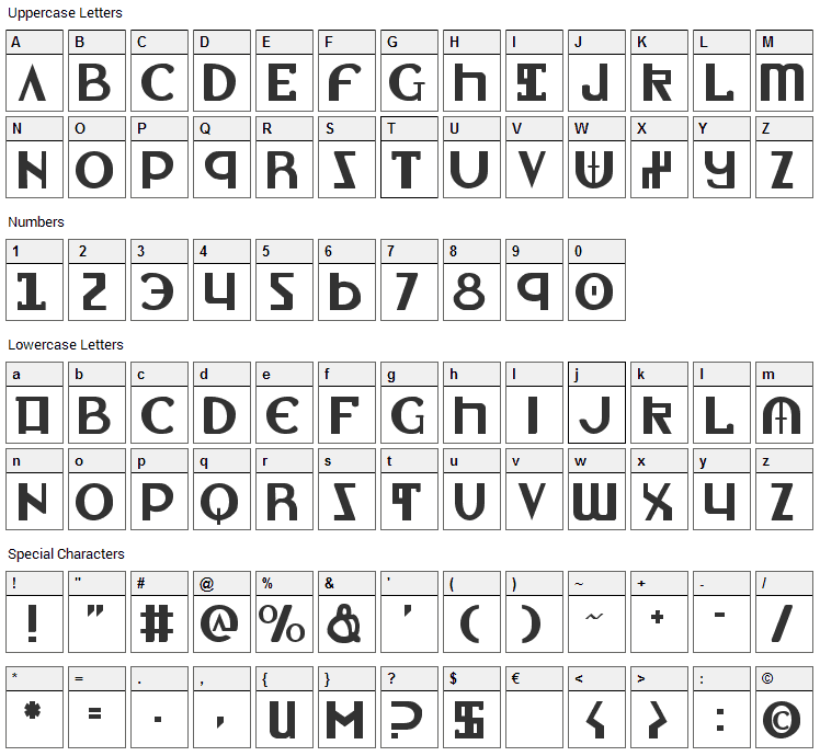 Lionheart Font Character Map