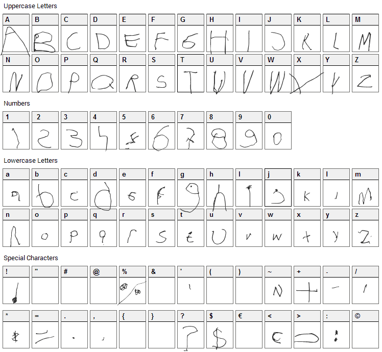 Lisa Infant Font Character Map