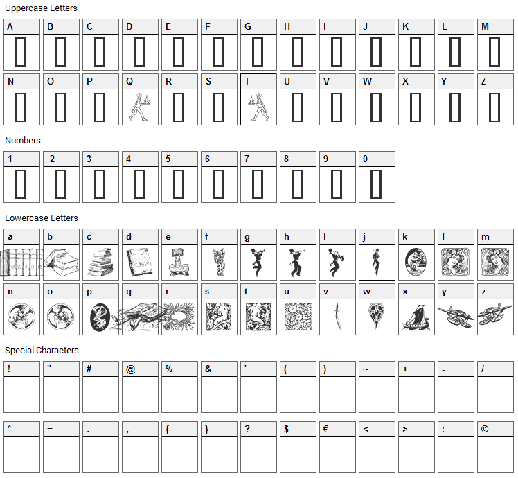 Listemagerens Ny Dingbats Font Character Map