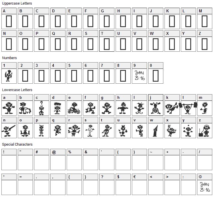 Little Big Man Font Character Map