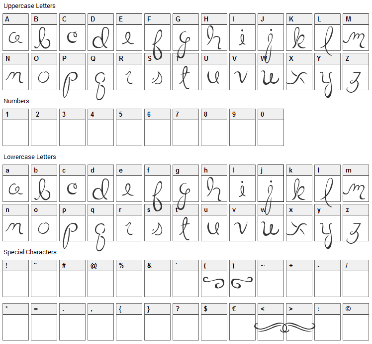 Little Bliss Font Character Map