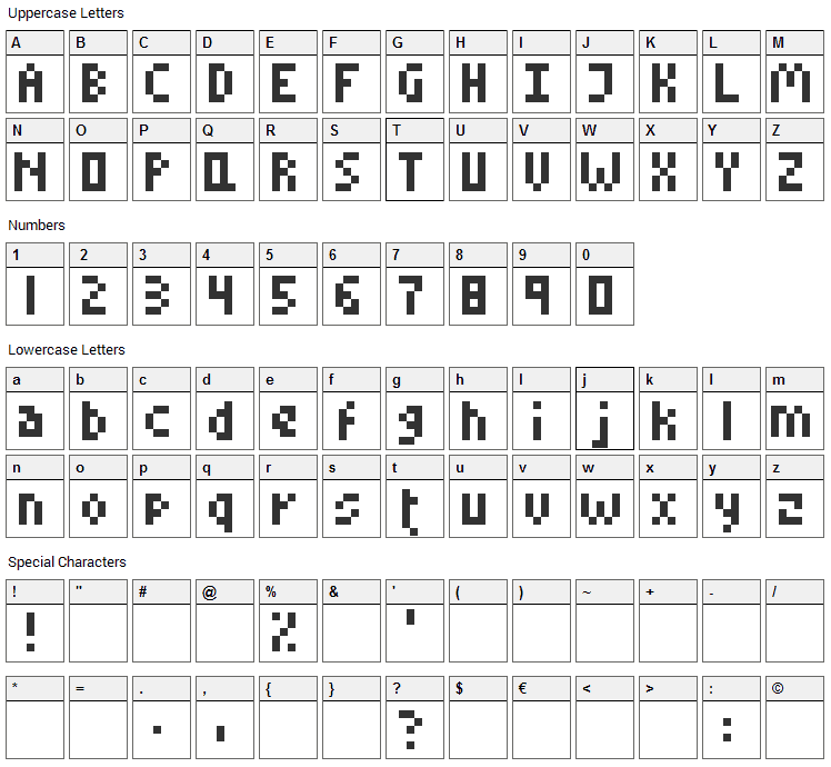 Little Conquest Font Character Map