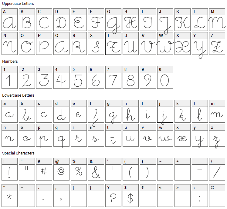 Little Days Font Character Map