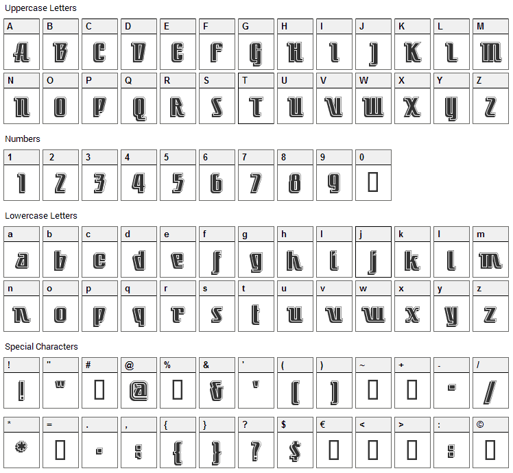 Little Deuce Coupe Font Character Map