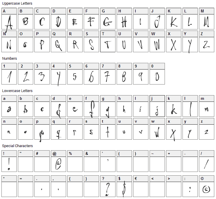 Little Insect from another planet Font Character Map