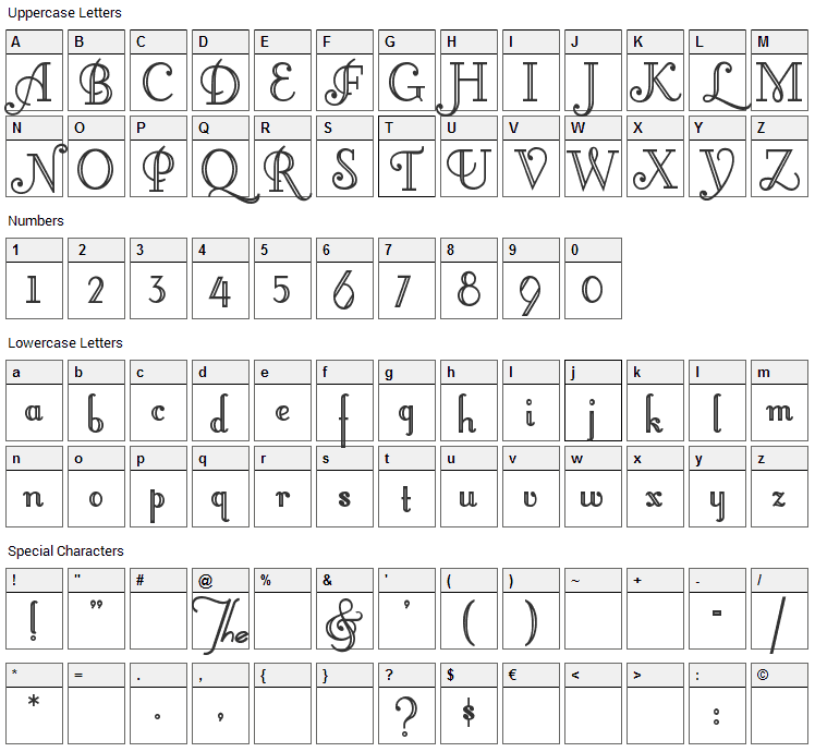 Little Lord Fontleroy Font Character Map