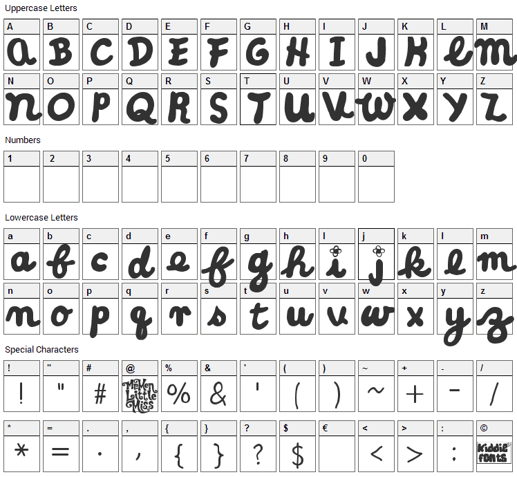 Little Miss Cursive Font Character Map