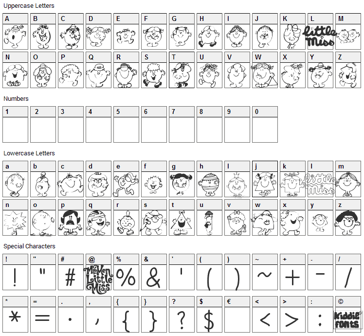 Little Miss Font Character Map