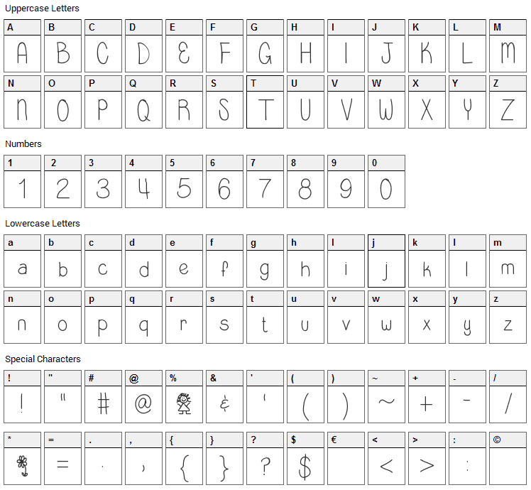 Little Miss Priss Font Character Map