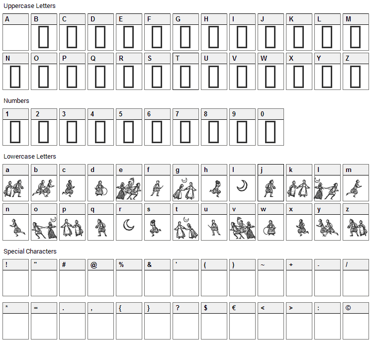 Little People Font Character Map