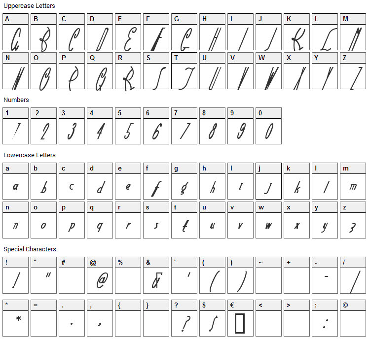 Little Rickey Font Character Map