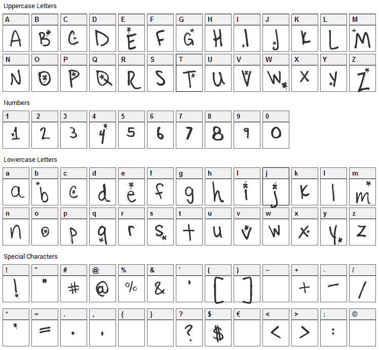 Little Ryan Font Character Map