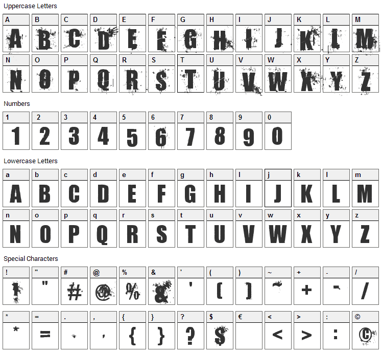 Living Hell Font Character Map