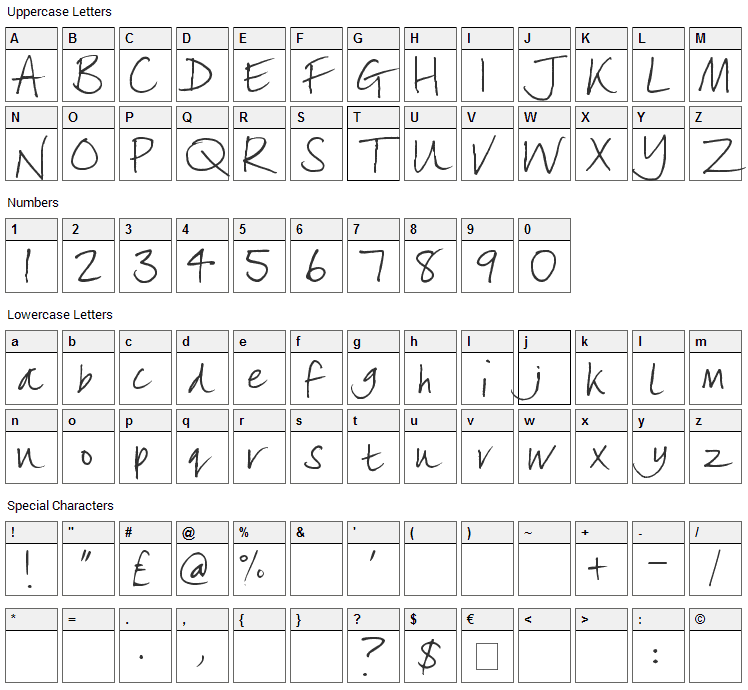 Lizzielongstocking Font Character Map