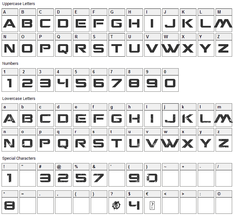 Locust Resistance Font Character Map