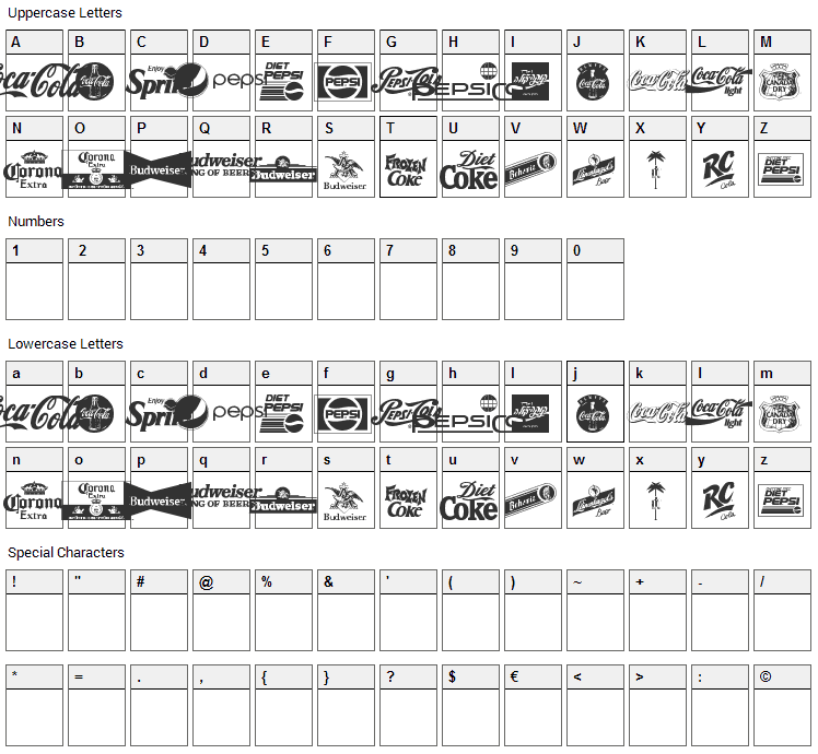 Logos And Logos Font Character Map