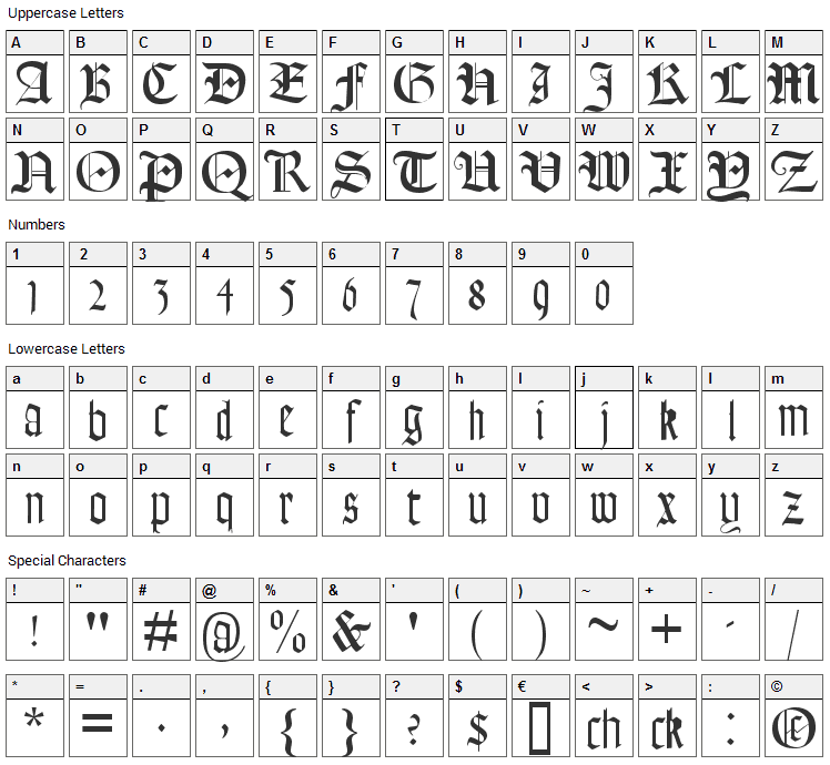 Lohengrin Font Character Map