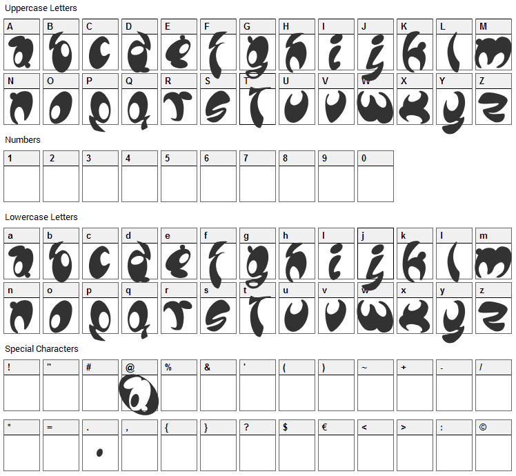 Lomax Font Character Map