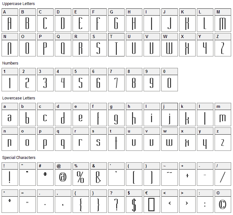 Long Cool Mother Font Character Map