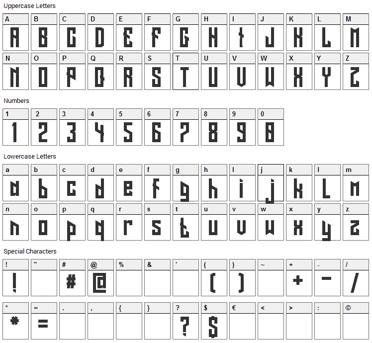 Long Shot Font Character Map