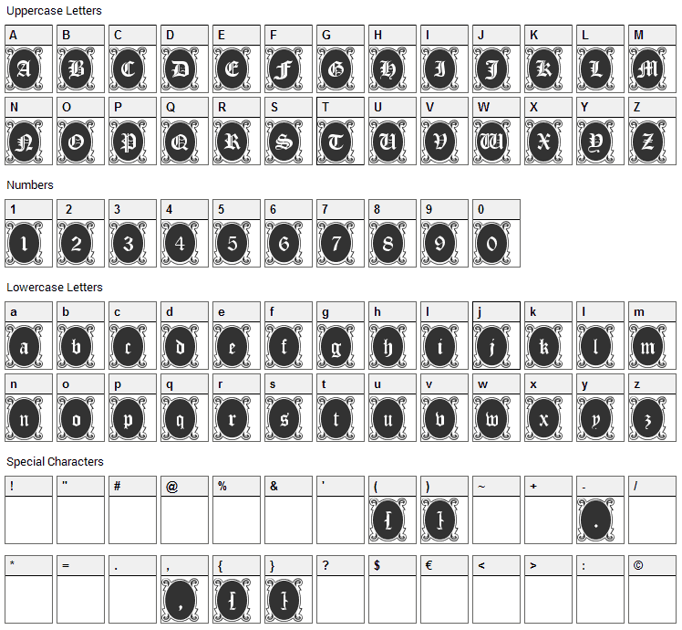 Looking Glass Font Character Map