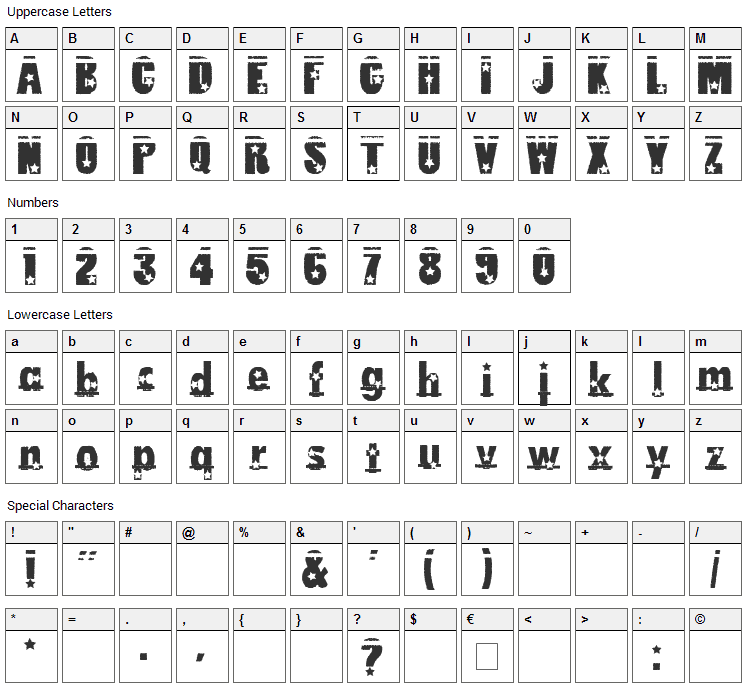 Loserboi Allstar Font Character Map