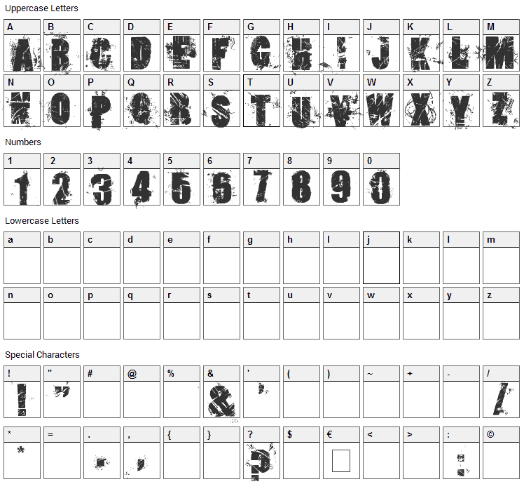 Loserboi Grunge Font Character Map