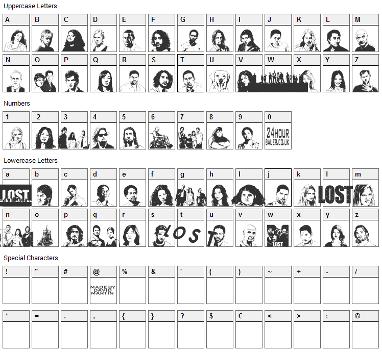 Lost Font Character Map