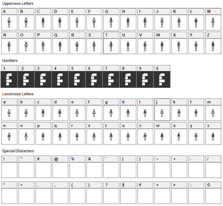 Lost Robo Font Character Map