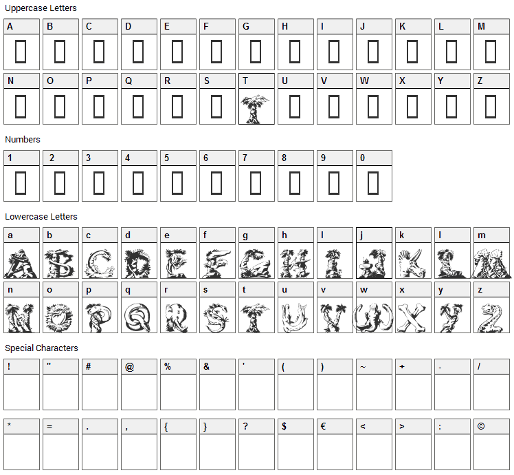 Lost World Font Character Map