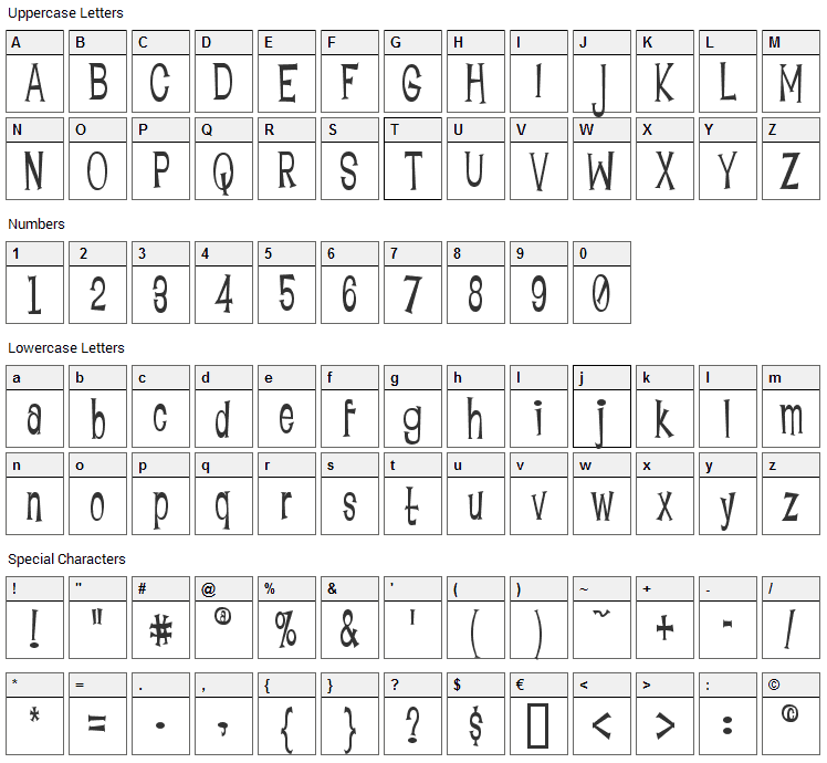 Lounge Bait Font Character Map