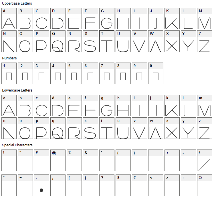 Lourod Font Character Map